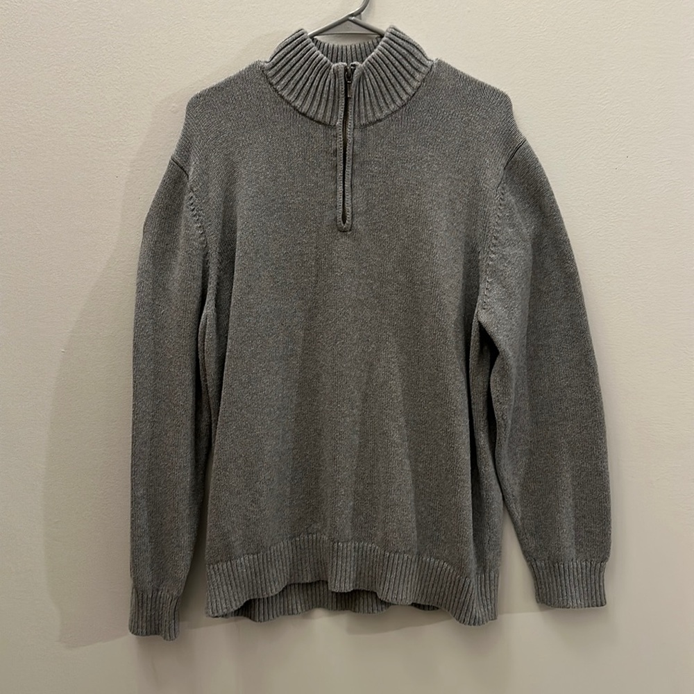 crew neck zip up sweater grey size XL